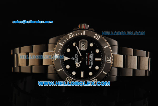 Rolex Submariner Pro-Hunter Swiss ETA 2836 Automatic Movement PVD Case and Strap with Black Dial and White Markers - Click Image to Close